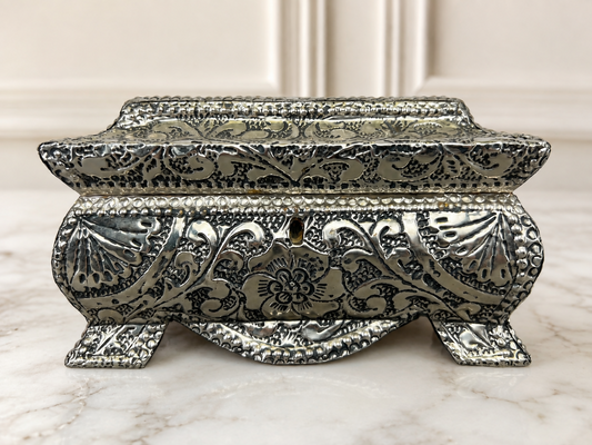 Jewellery Box Vintage French Style Metal and Wood Floral Decorative Box LOT 6418