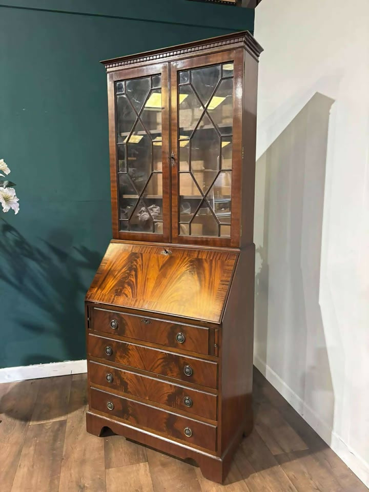 Reproduction Mahogany Astral Glazed Bureau Bookcaseas
