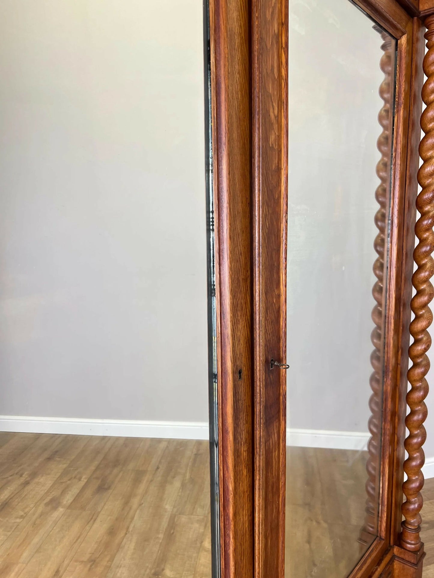 Vintage Wardrobe French Oak Two Door Mirrored Carved Armoire Cabinet LOT 6124
