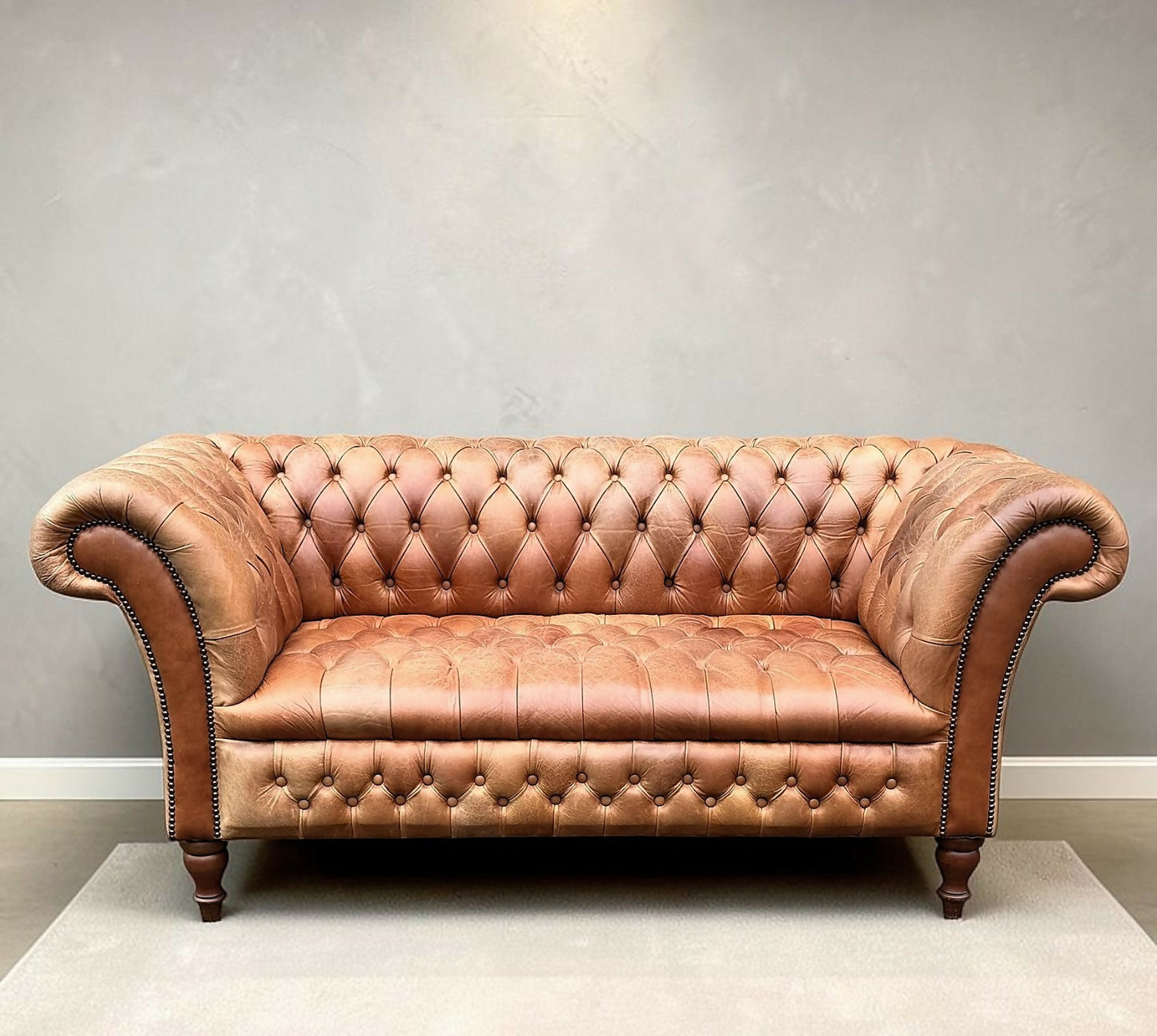 English Fully Buttoned Leather Chesterfield Sofa