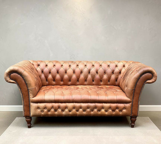 English Fully Buttoned Leather Chesterfield Sofa