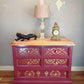 Upcycled Burgandy and Gold Chest of Drawers with Damask Design