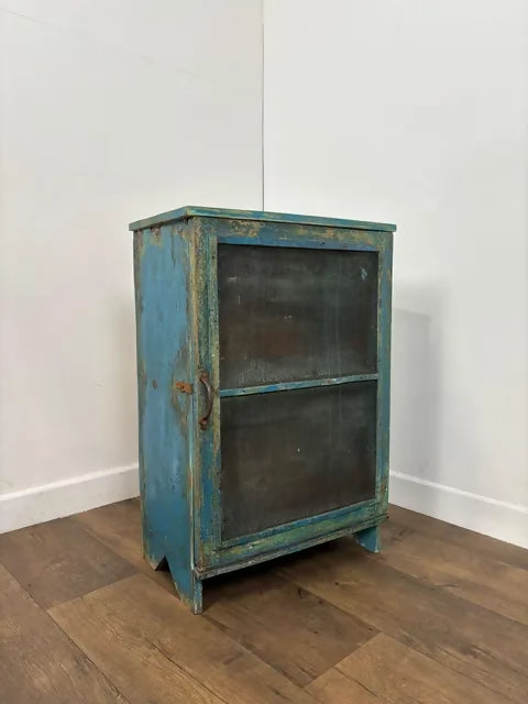 Rustic Indian Reclaimed Wood Blue Distressed Cabinet