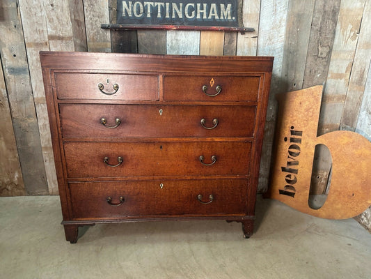 Antique Georgian Oak and Mahogany Two over Three Chest of Drawers, c 1820