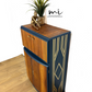 SOLD commissions available Navy Blue and Gold Art Deco Walnut Drinks Cabinet, cocktail cabinet, bar, sideboard, refurbished
