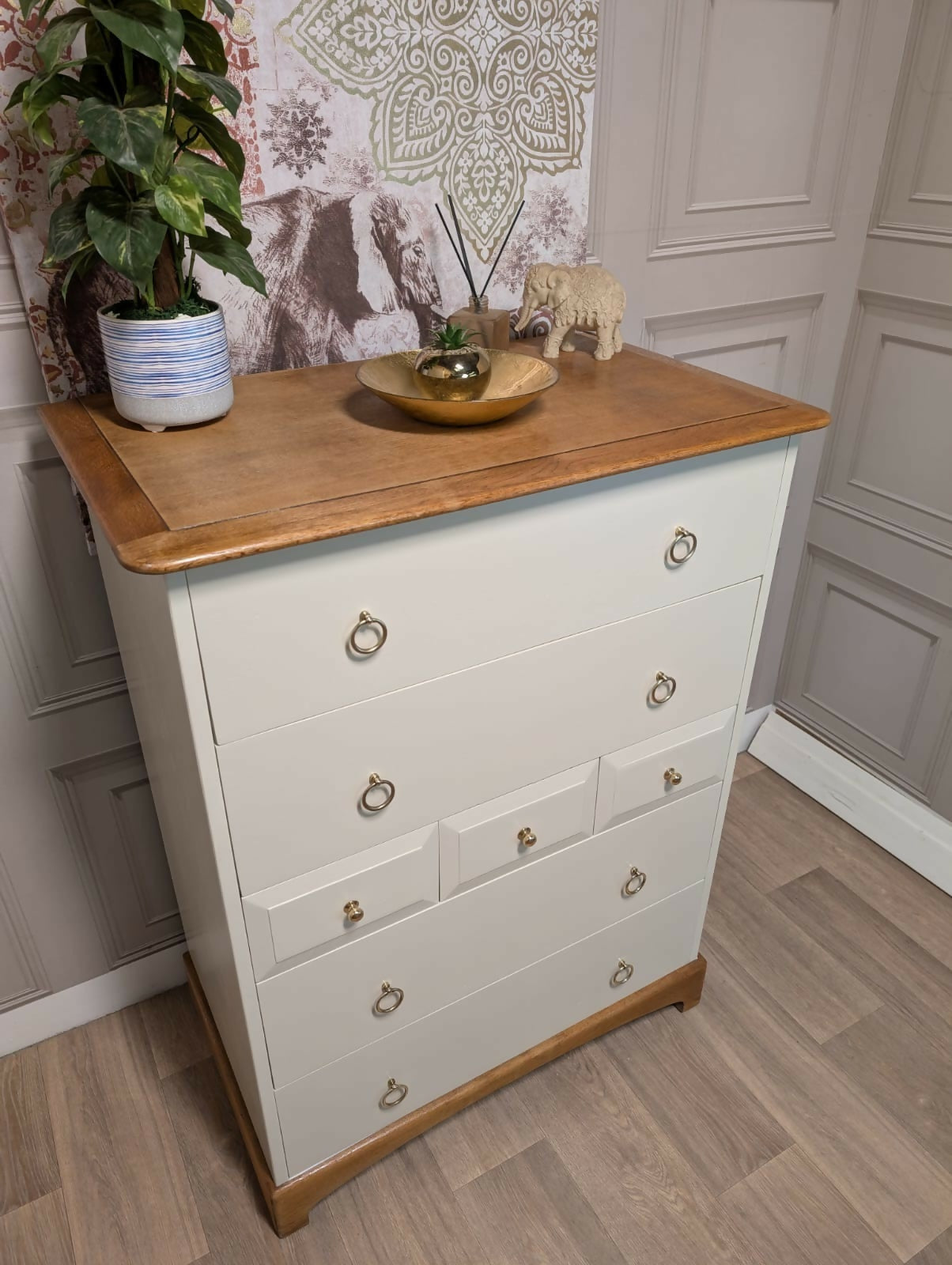 Stag Madrigal Tallboy Chest of 7 Drawers Brass Handles