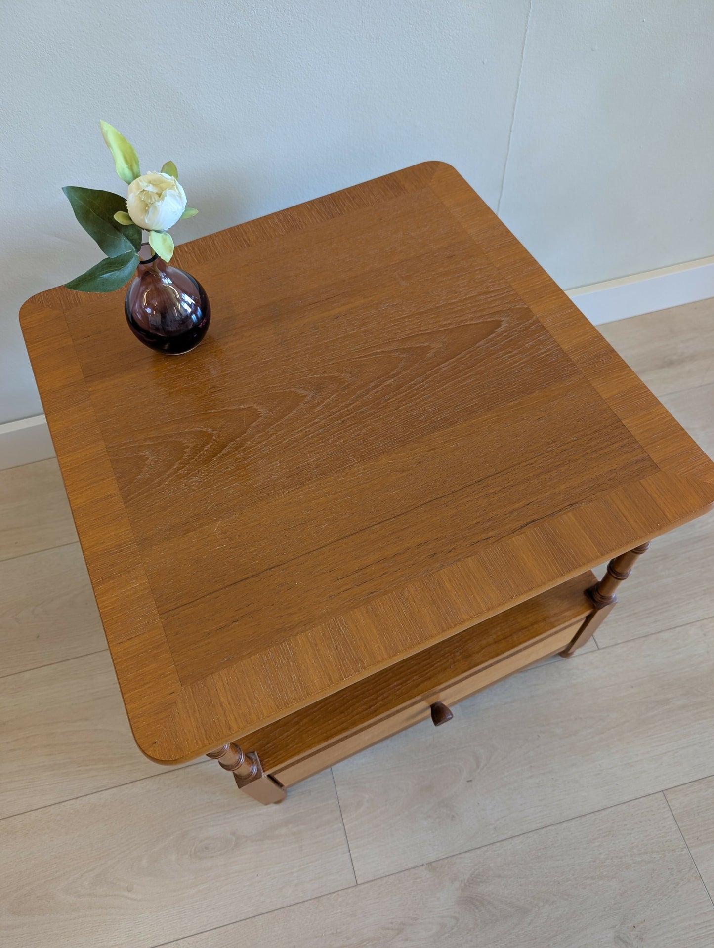 Mid Century Parker Knoll Nathan Teak Side Table with Drawer & Shelf