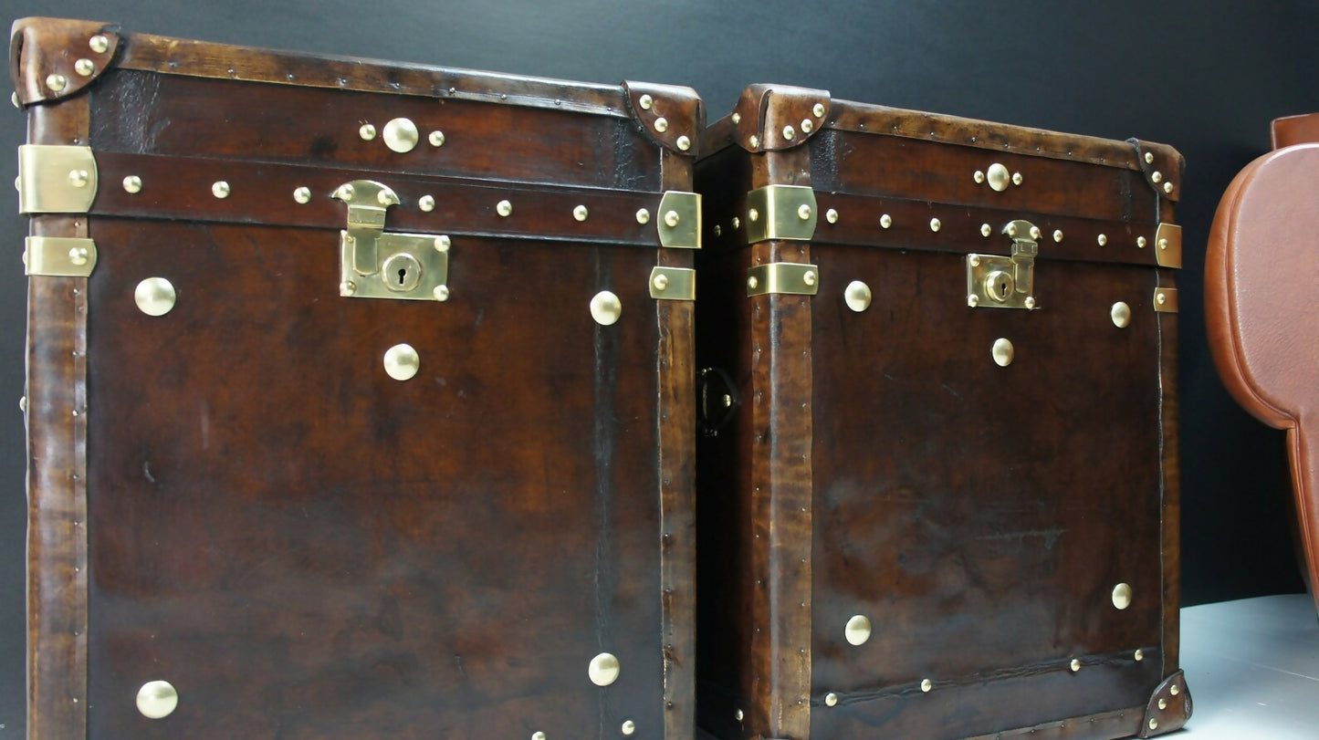 Antique Leather End Table Trunks