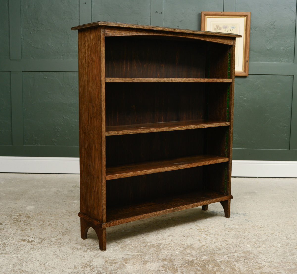 Arts & Crafts Oak Open Window Bookcase with Adjustable Shelves