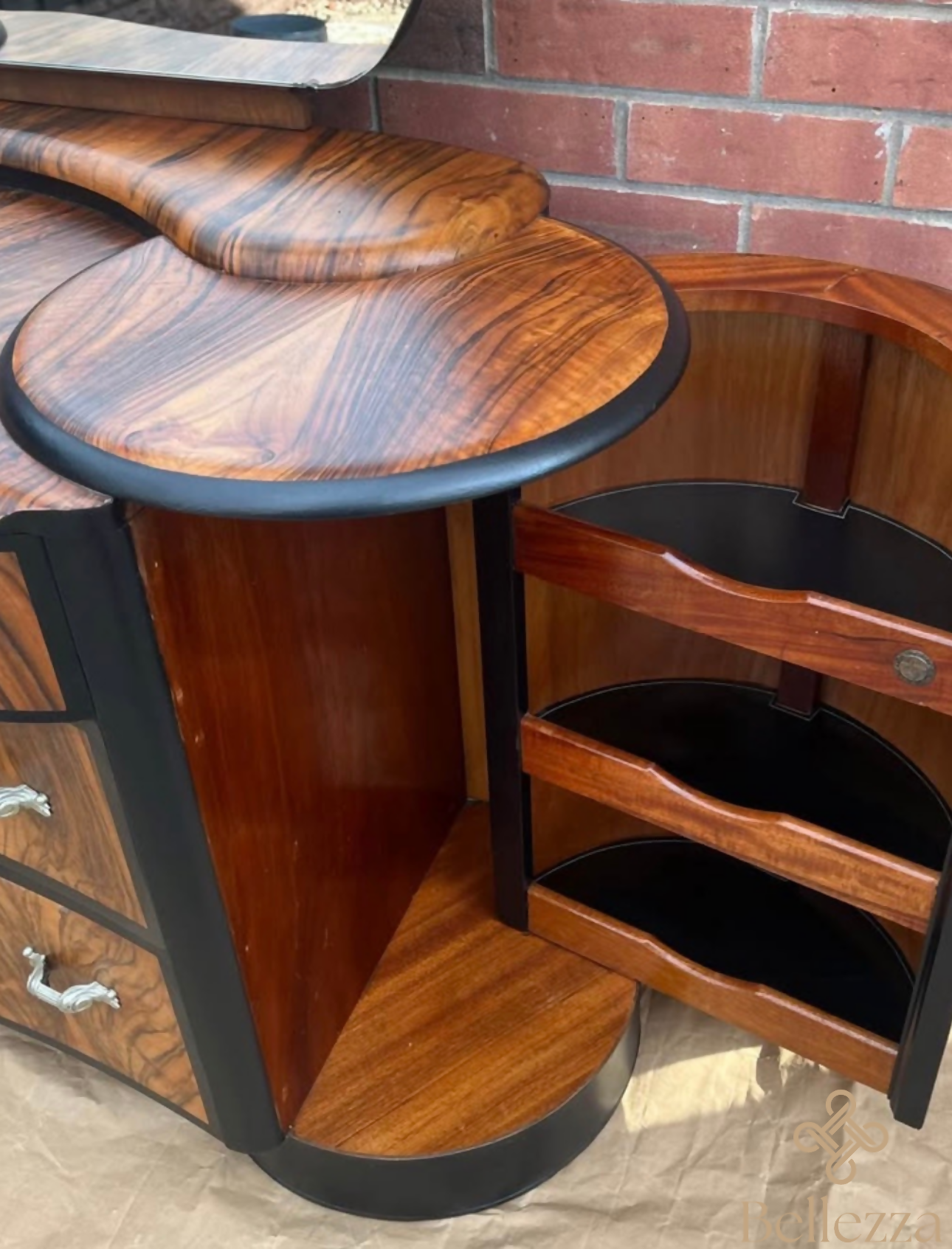 Shrager Dressing Table with Fixed Mirror – Upcycled Black Finish