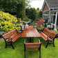 Black Vintage Cast Iron Patio Set adorned with Sapele Wood 3 seater Benches included