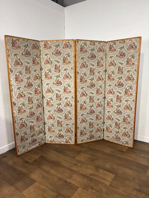 Vintage Four Panel Folding Bedroom Screen / Room Divider