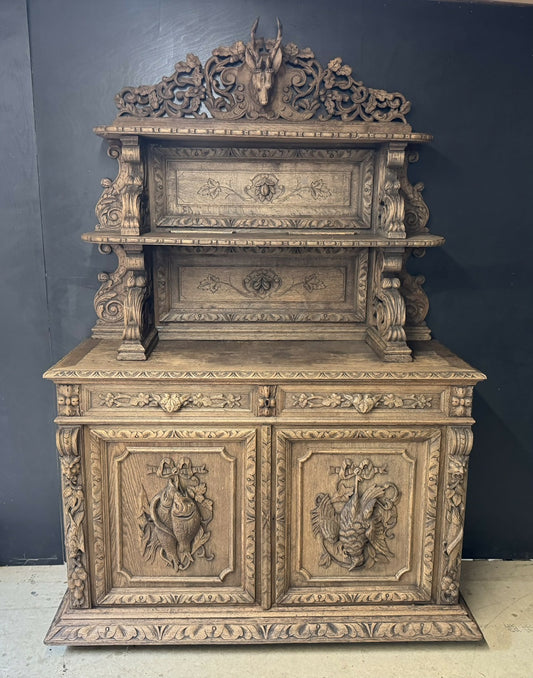 French Carved Oak Hunting Sideboard