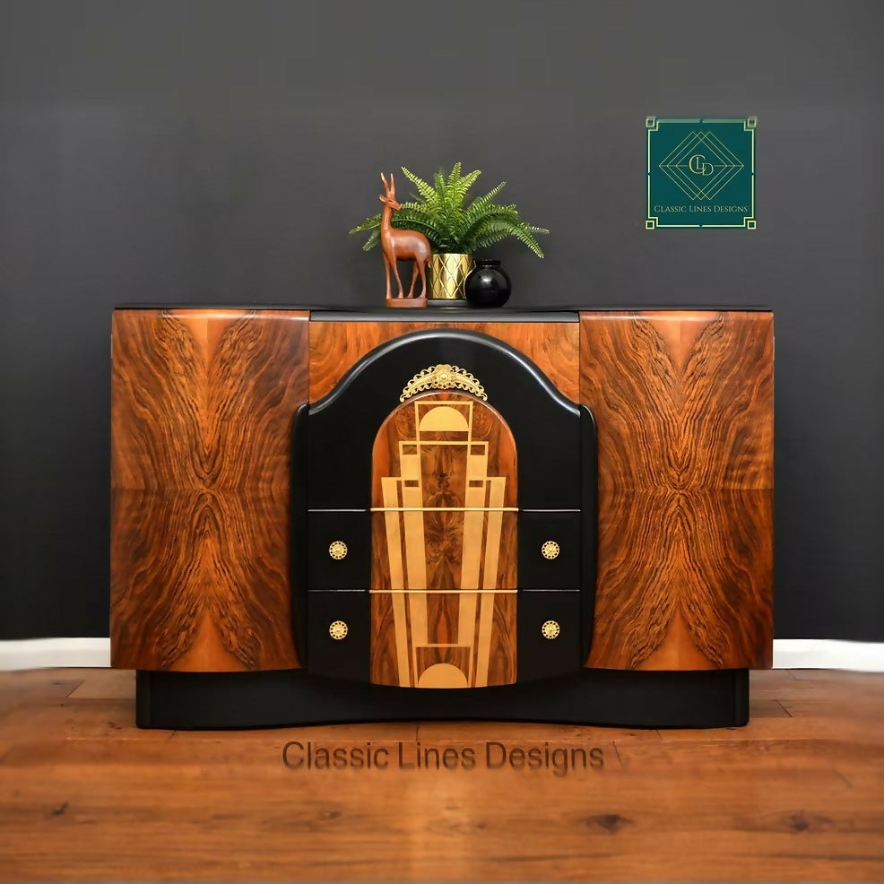 Beautility Drinks Cabinet, "Broadway", Art Deco Style, Burr Walnut.