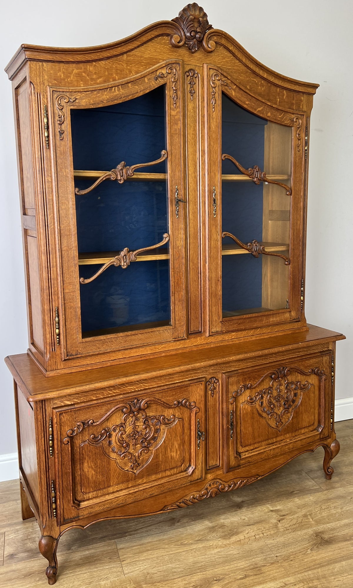 Bookcase Vintage French Louis Oak Glazed Display Cabinet Sideboard LOT 6546