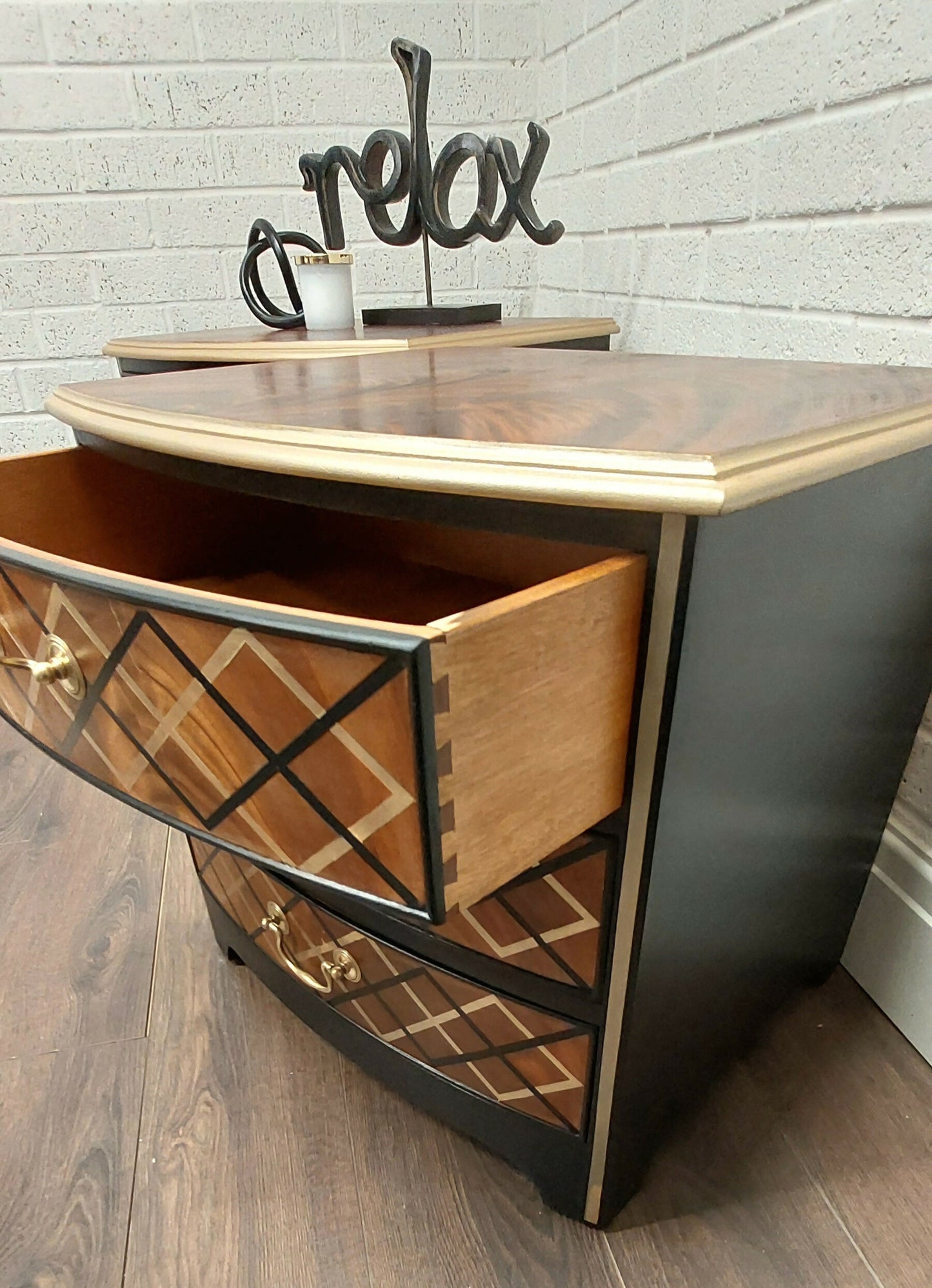 2 Black,Mahogany & Gold Bedside Drawer units
