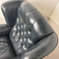Blue Leather Chesterfield Style Wingback Armchair