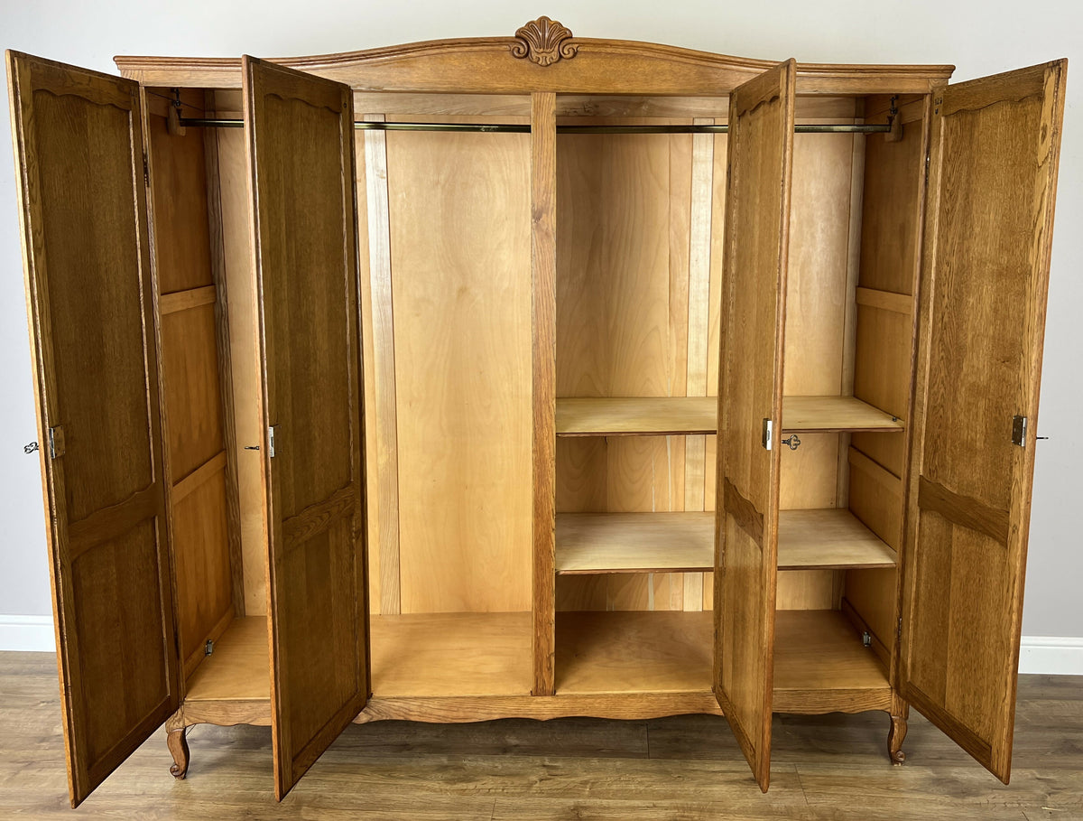 Wardrobe Vintage French Louis XVI Style Oak Four Door Carved Armoire LOT 6533