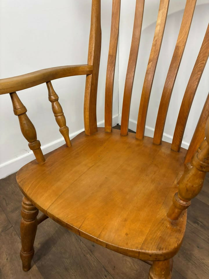 Rustic Beech Slat Back Grandfather Armchair – Country Style