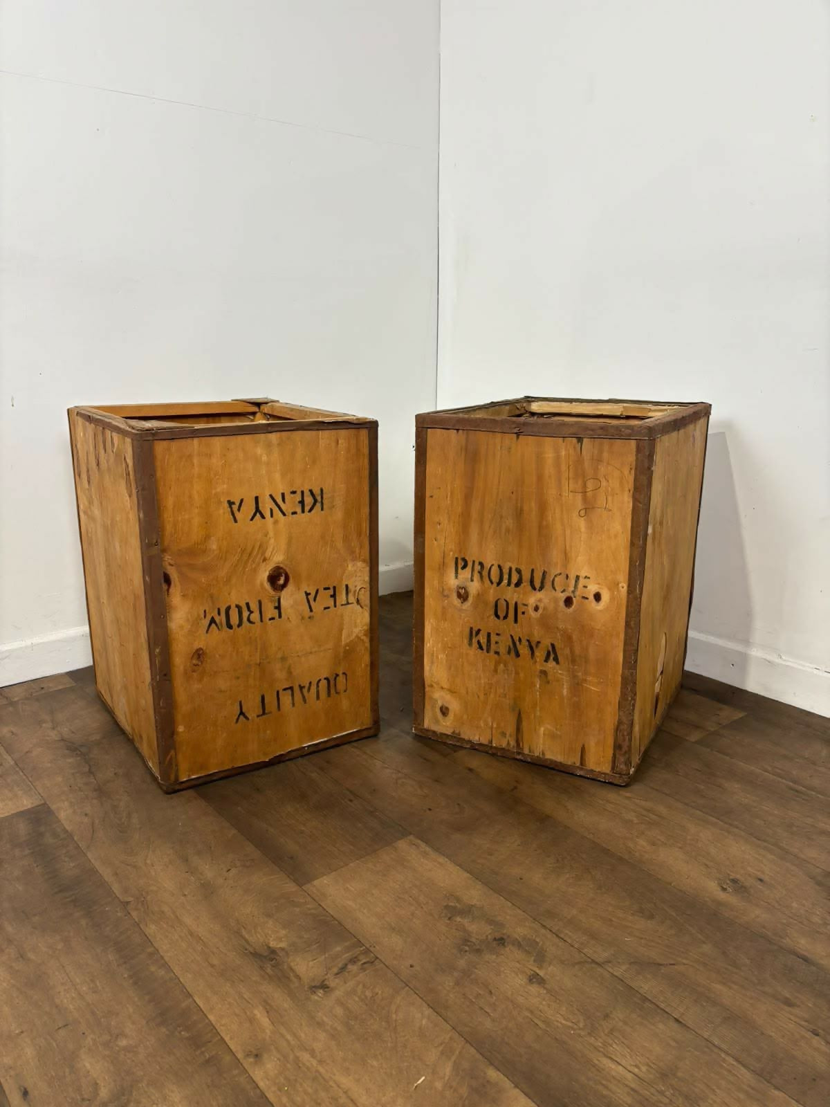 Pair of Vintage Kenyan Tea Export Crates / Wooden Boxes