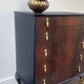 Vintage Navy Blue Flame Mahogany Dresser | Refurbished 5-Drawer Chest of Drawers | Brass Hardware Queen Anne Furniture