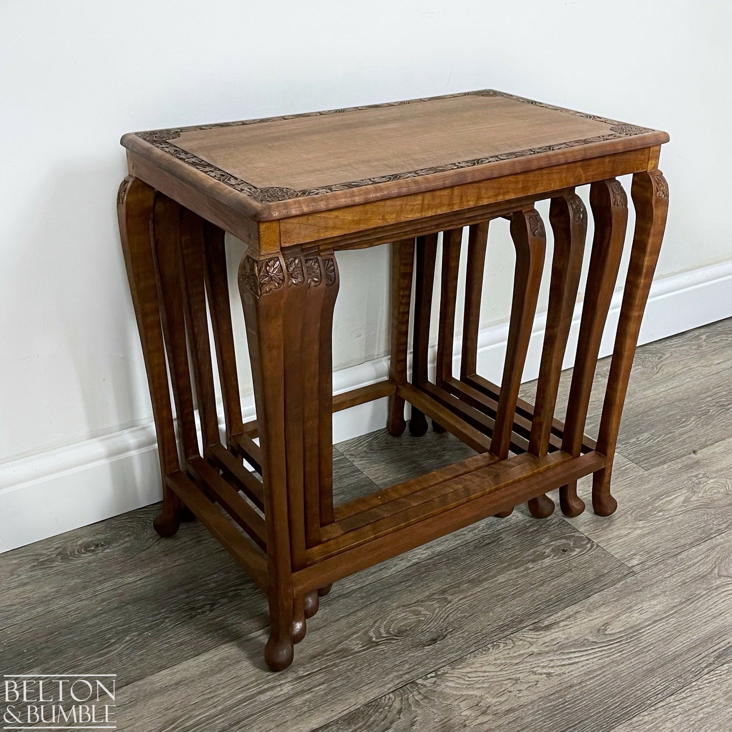 Set of Four Ornate Nesting Tables with Drawer Detail