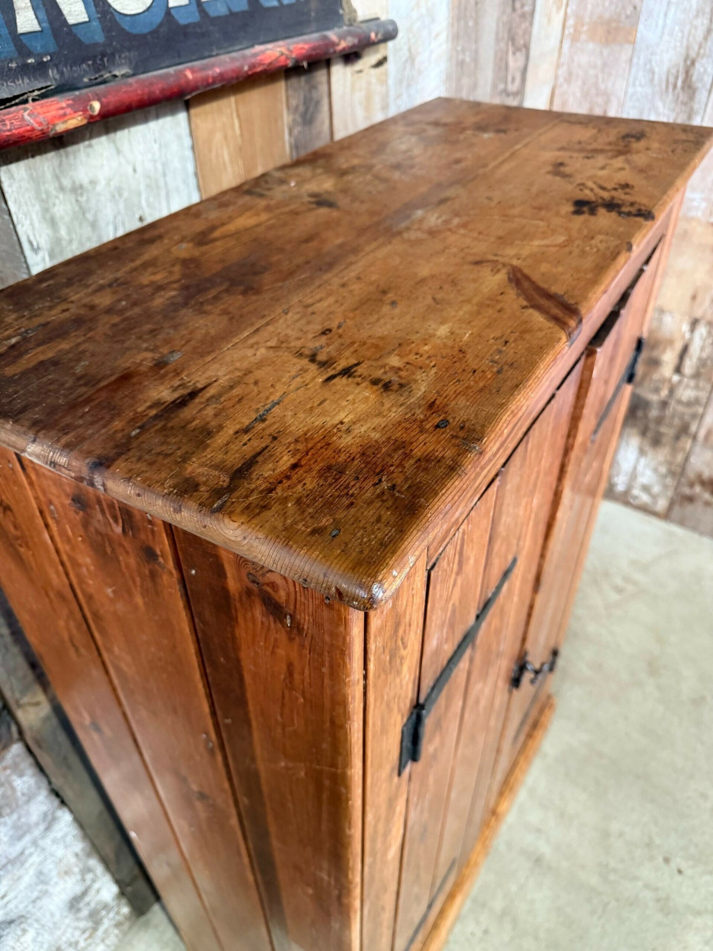 Vintage Mid Victorian Narrow Pine Pantry Hall Kitchen Estate Cupboard, c1860