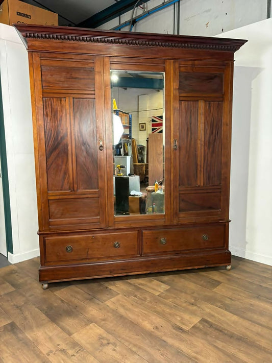 Edwardian Mahogany Triple Wardrobe