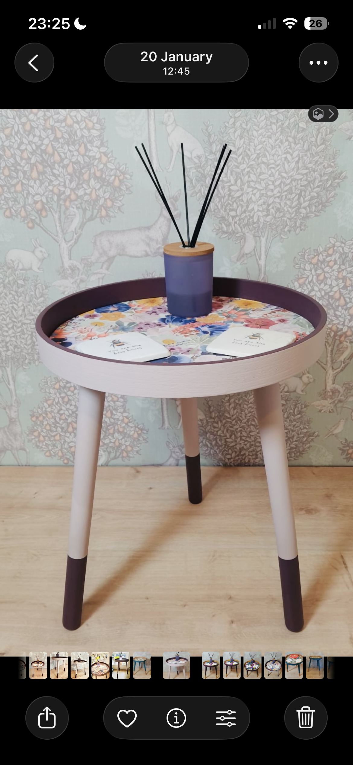 Upcycled Wooden Side End Table | Vintage Hand Painted Chic Bedside Plant Stand Pink & Purple
