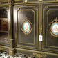 Antique Ebonised Black and Gilt Brass Credenza 19th Century with Porcelain Plaques