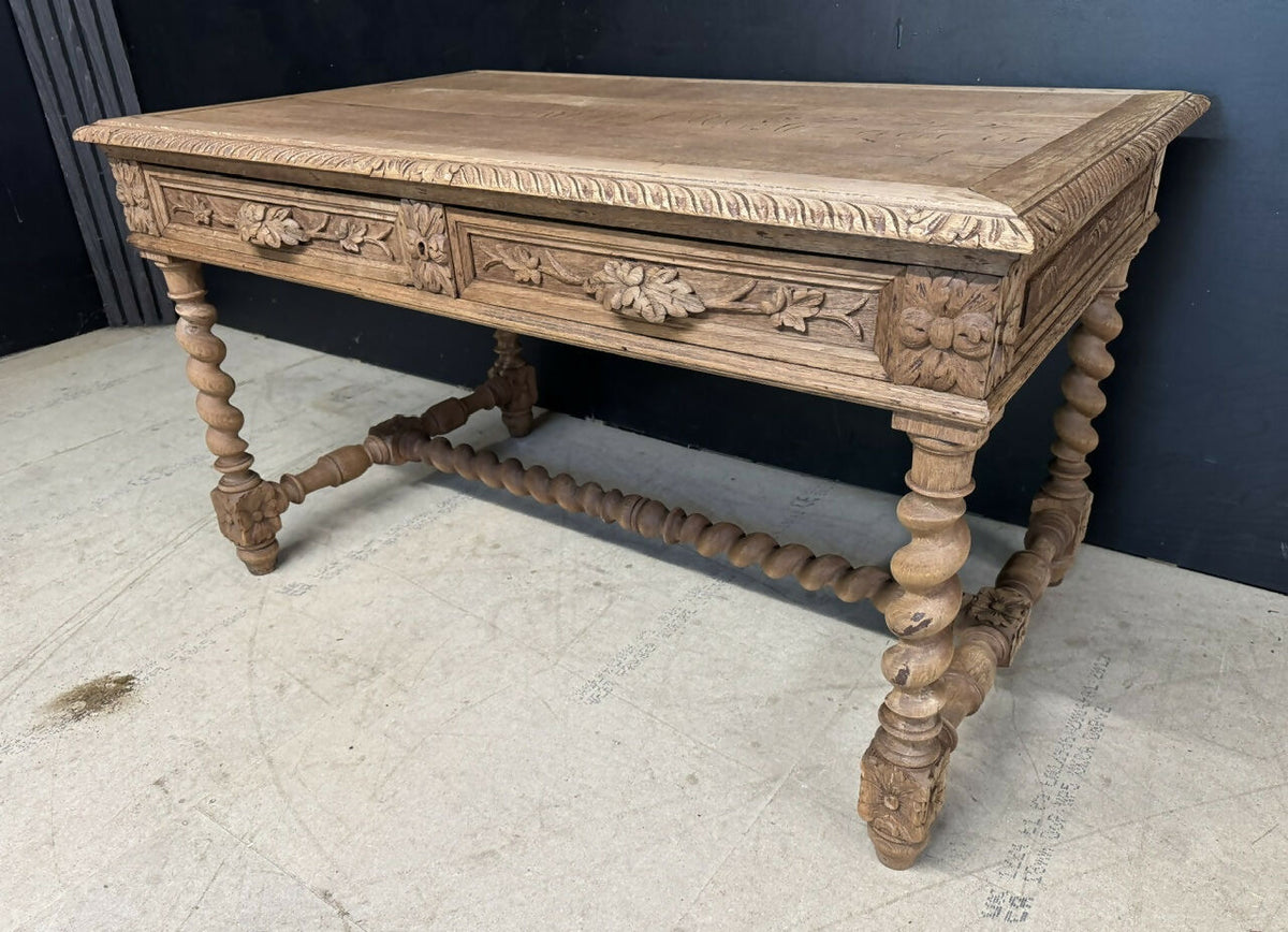 French Bleached Oak Carved Writing Desk