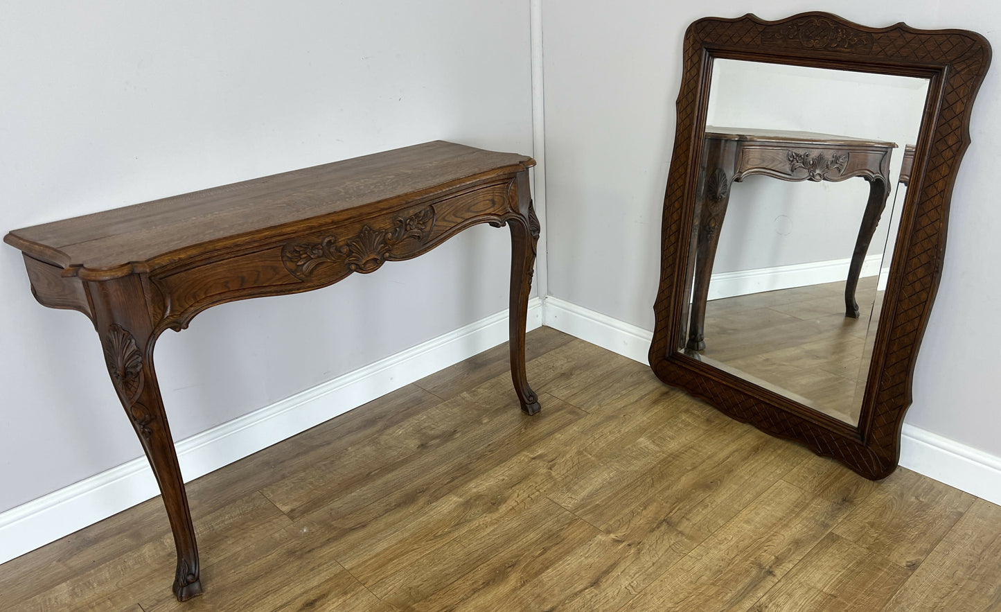 Table with Mirror Antique French Louis Oak Wall Mirror Console Table LOT 6402