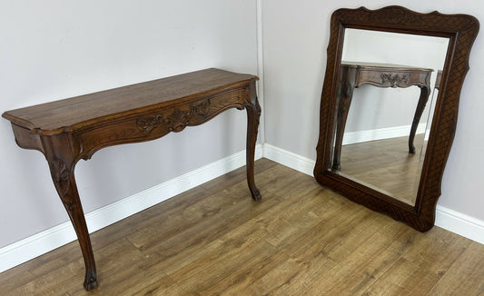Table with Mirror Antique French Louis Oak Wall Mirror Console Table LOT 6402