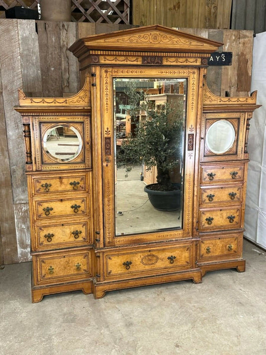 Antique Aesthetic Movement Maple & Co Pollard Oak Compactum Wardrobe, c 1880