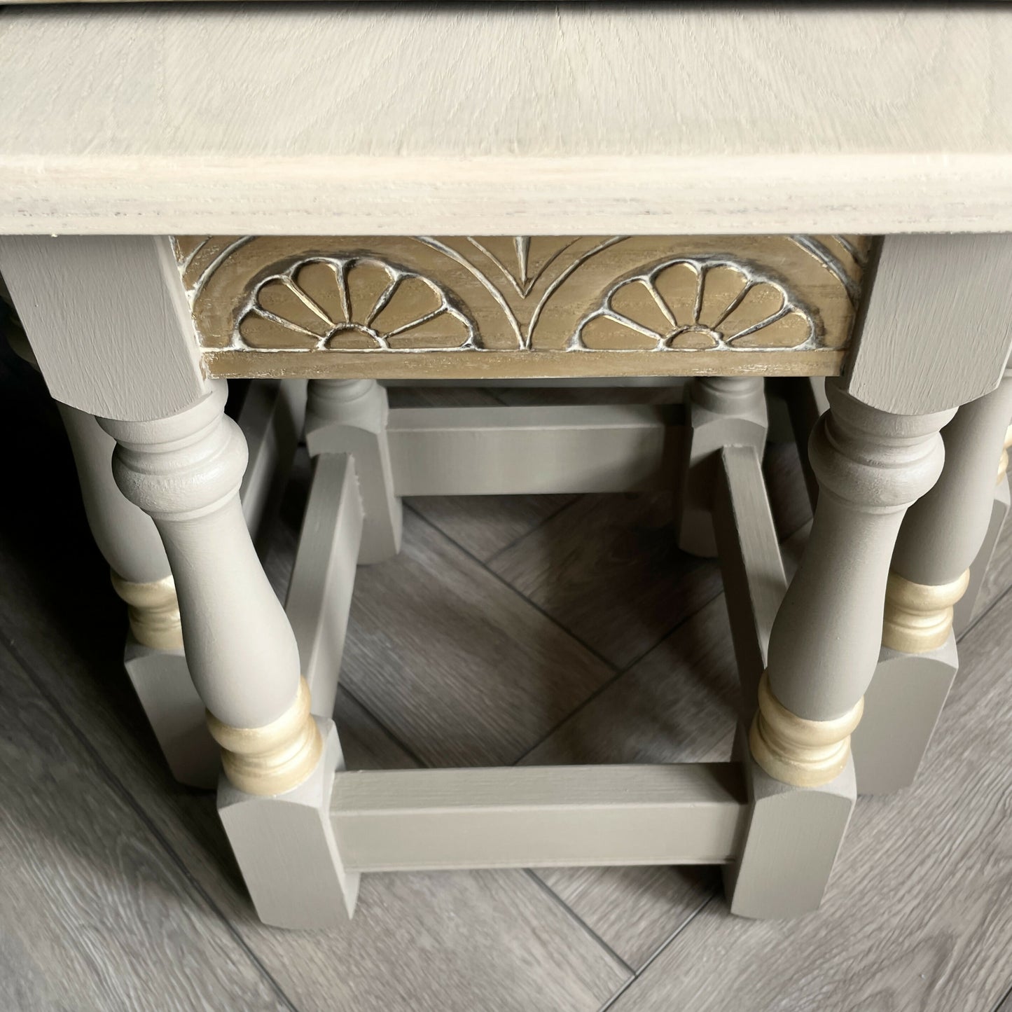 Oak Nest Of Tables | Hand Painted Side Tables Set | Solid Wood Living Room Furniture | Modern Traditional Nesting Tables