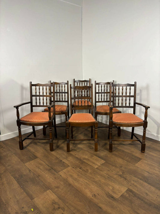 Vintage Set of Six Oak Dining Chairs (Including 2 Carvers)