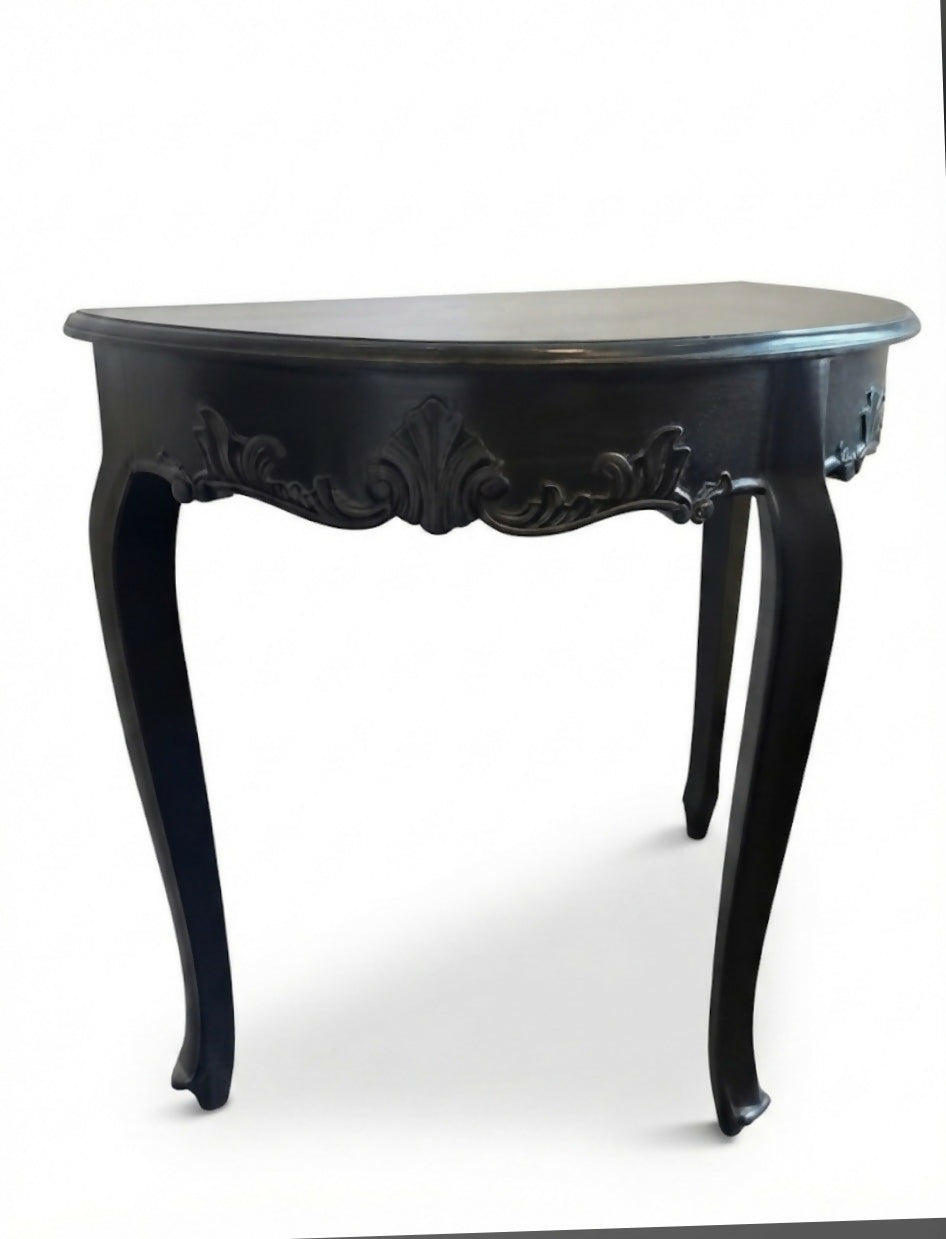 Reproduction Maison Demi Lune Console in black, manufactured by Gallery Direct Ltd
