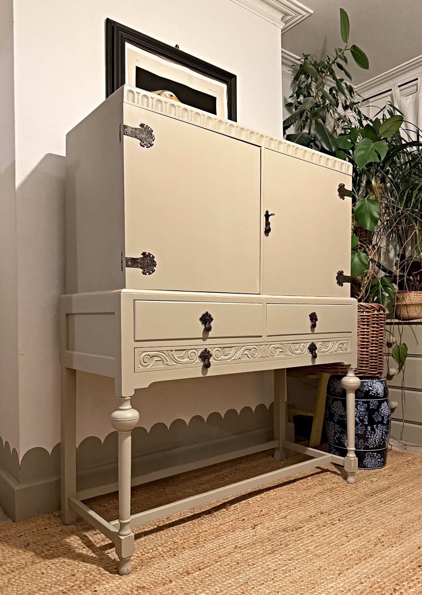 Newly refurbished antique linen cupboard drinks cabinet