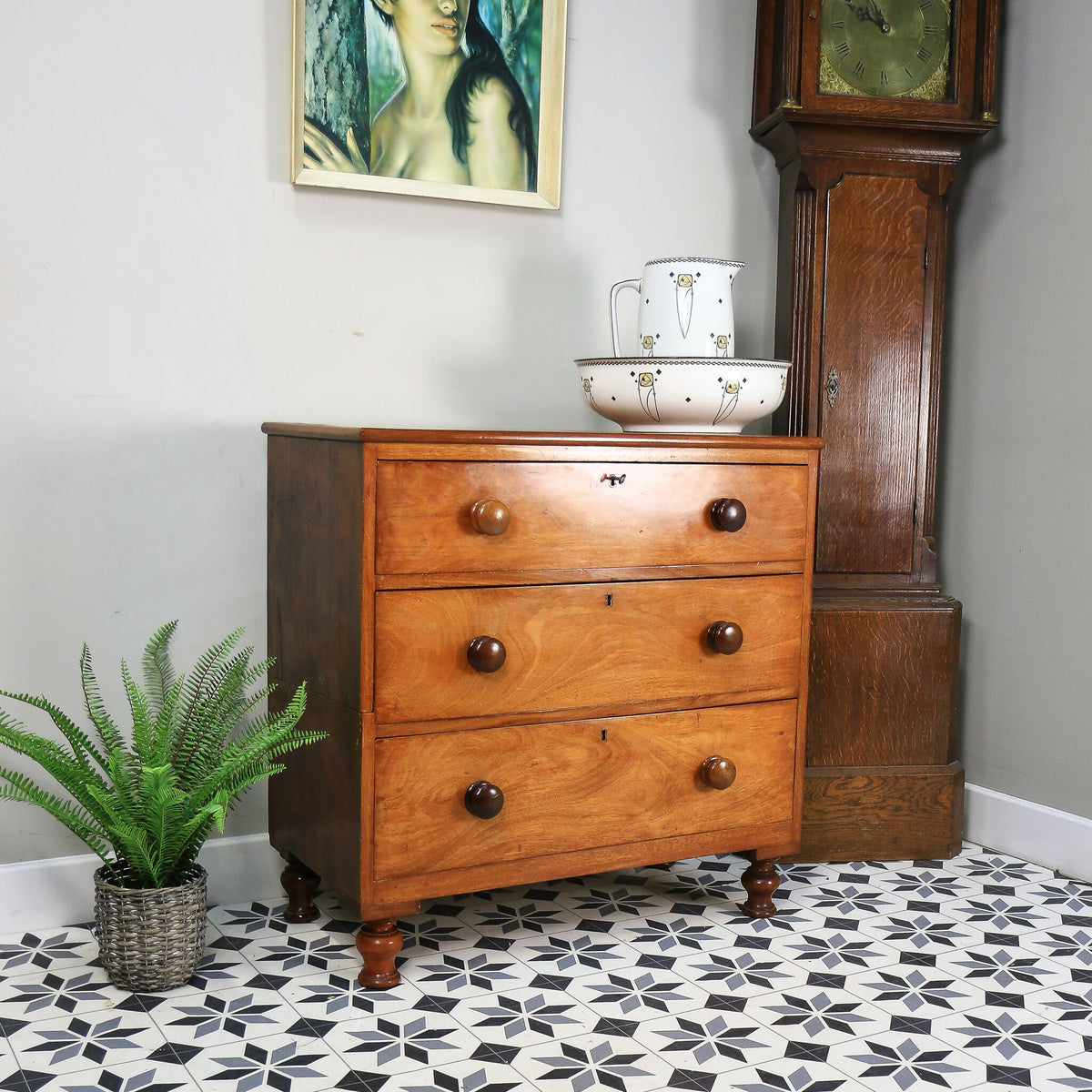 Antique Chest of Drawers 3 Graduated Drawers Splits in Two for Tight Spaces