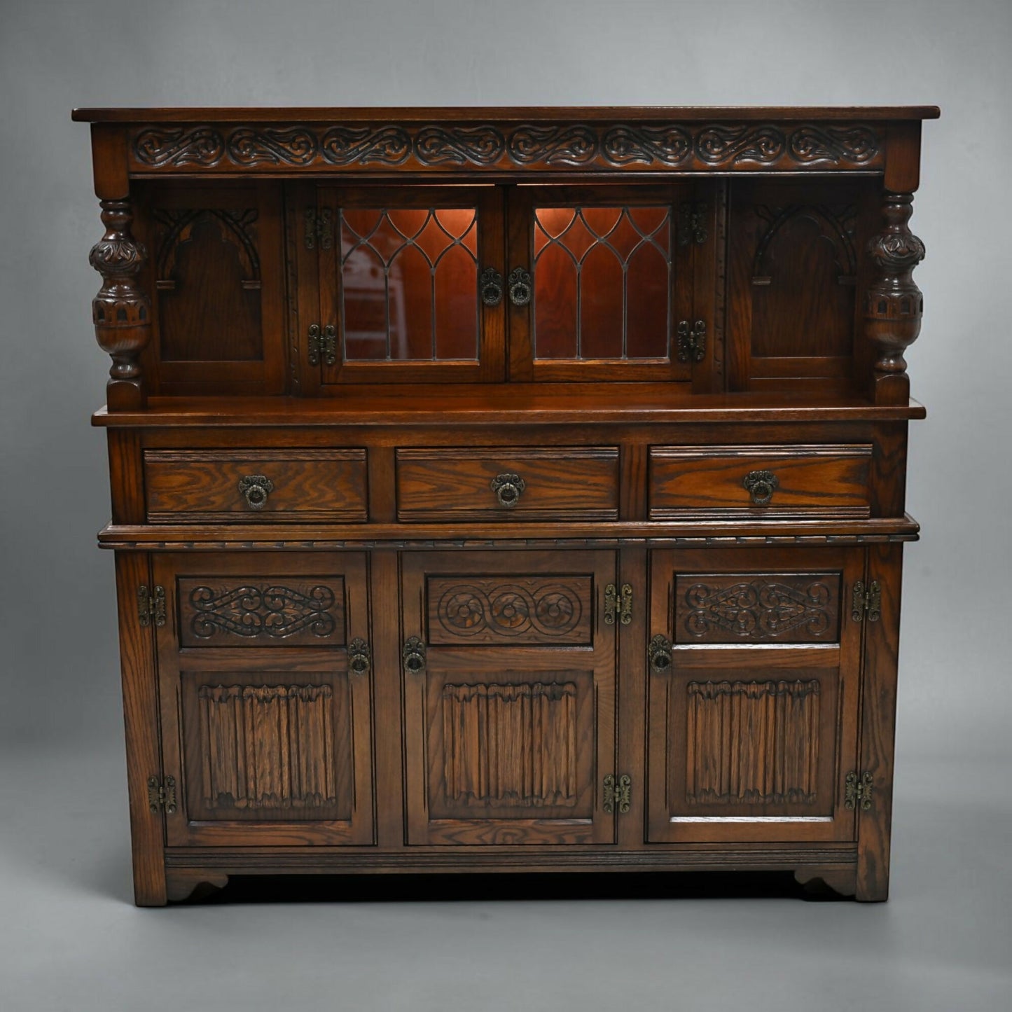 Old Charm Gothic Court Cupboard Buffett Sideboard Tudor Brown FREE UK Delivery.