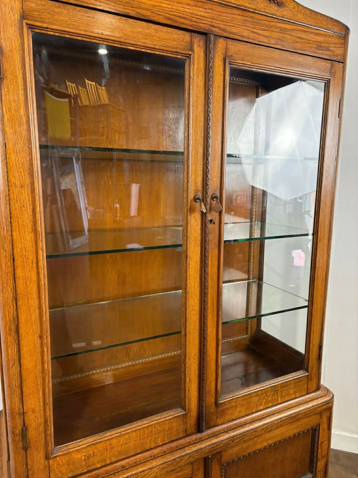 Vintage Oak Display Cabinet With Two Glass Doors