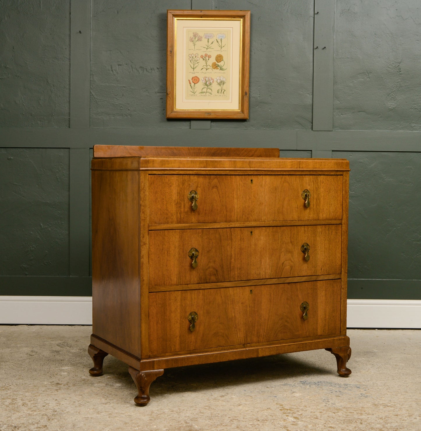 Art Deco Walnut Chest of Drawers - Queen Anne Legs