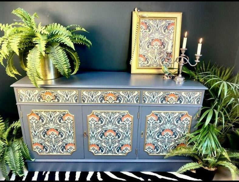 Upcycled Vintage Sideboard, Tv Unit , William Morris Print , Living Room, Dining Room Storage.