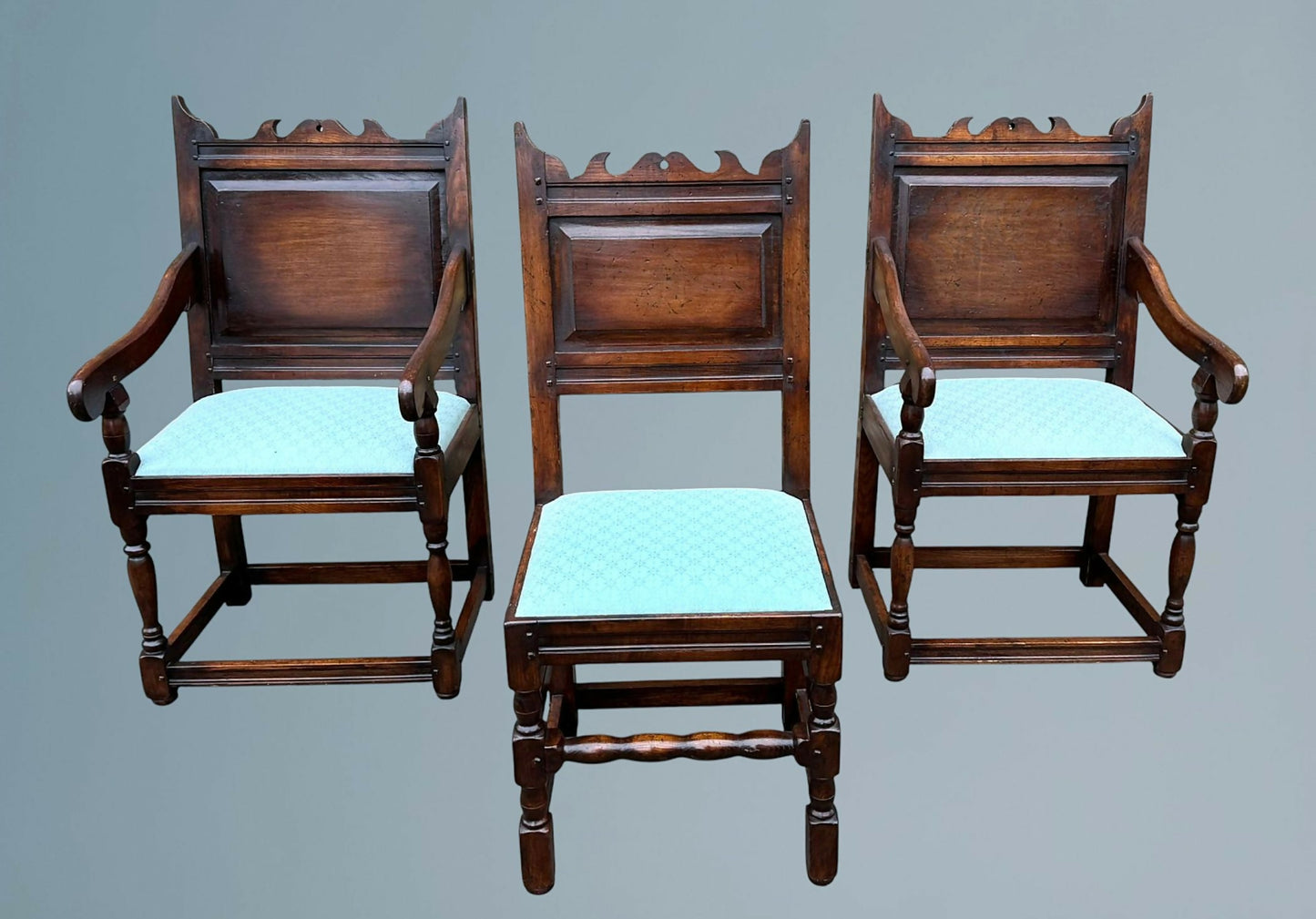 Set of Six Oak Dining Chairs 4+2