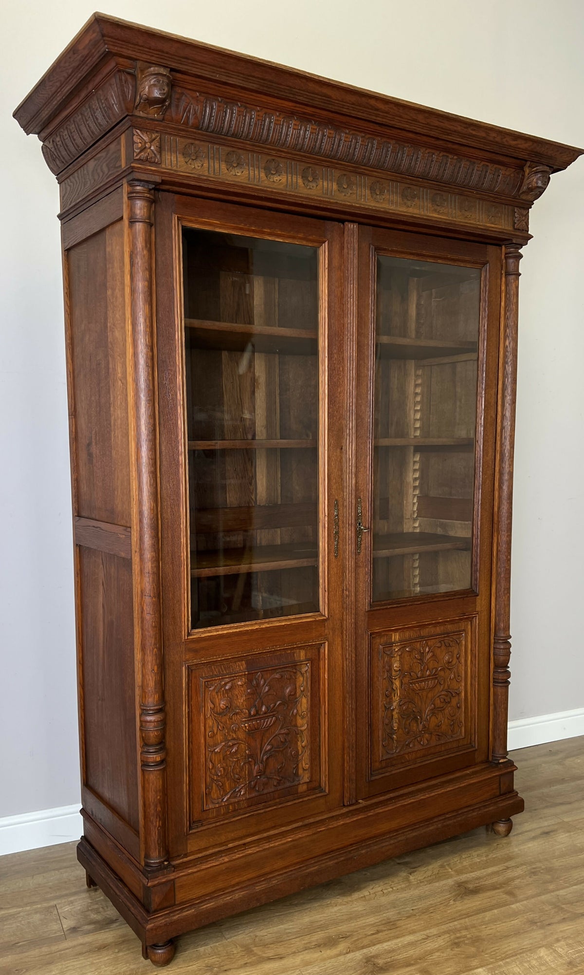 Bookcase Antique French Style Glazed Display Oak Cabinet Sideboard LOT 6513