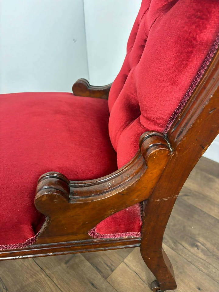 Antique Nursing Chair Having Button Back Upholstery