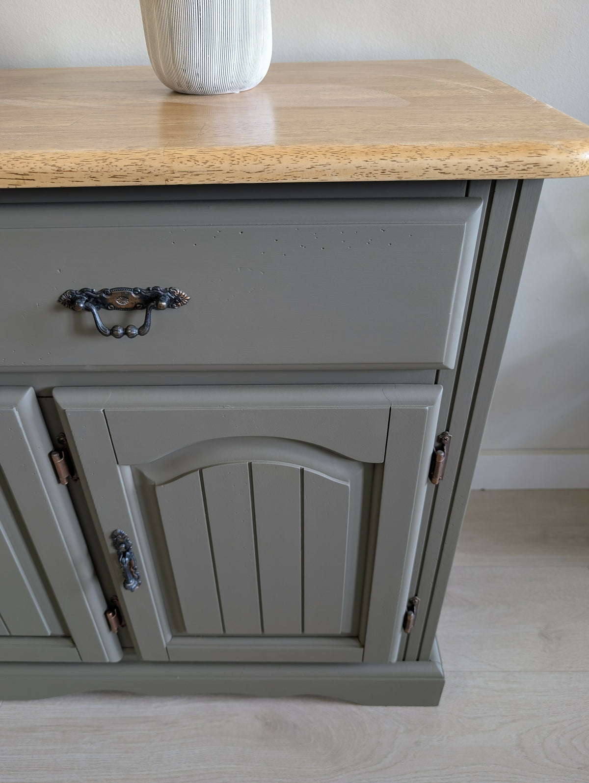 Vintage Oak Sideboard | Olive Green Painted Sideboard with Natural Oak Top