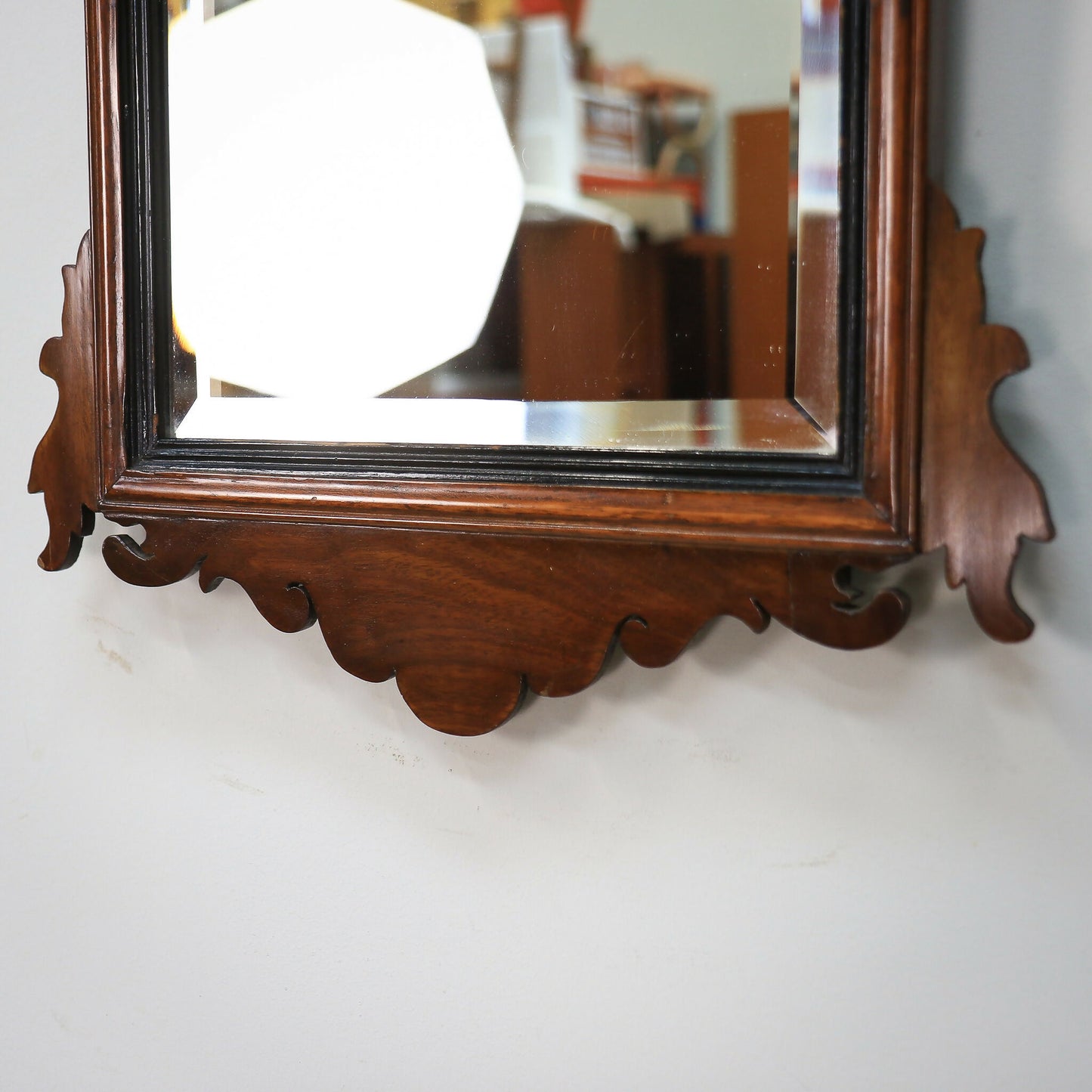 Arts and Crafts Edwardian Fretwork Bevel Edged Mirror Mahogany Frame