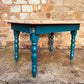 Restored Rectangular Pine Dining Table – Sanded Timber Top & Teal Painted Legs