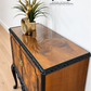 Refurbished Art Deco Burl Walnut Queen Anne Cocktail Cabinet in black and gold with cabriole legs, vintage drinks cabinet,